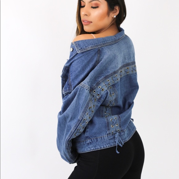 Denim Jacket with lace details on sleeves. - Picture 1 of 2